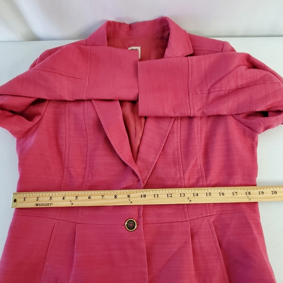 Anne Klein Linen Blend Blazer Size 14 Pink Structure Button Front Lined Jacket - Picture 9 of 13